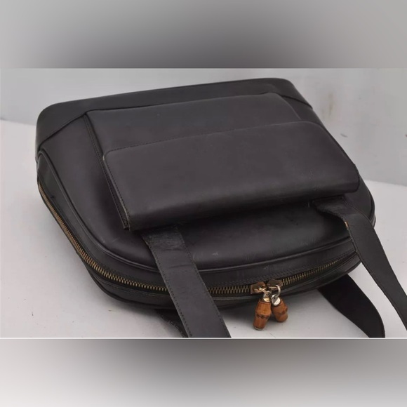 Authentic GUCCI Vintage Bamboo Shoulder Bag Purse Leather Black - Picture 5 of 15